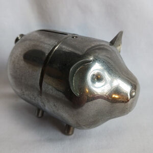 Vintage Raymond Piggy Bank Silver Tone Coil Tail